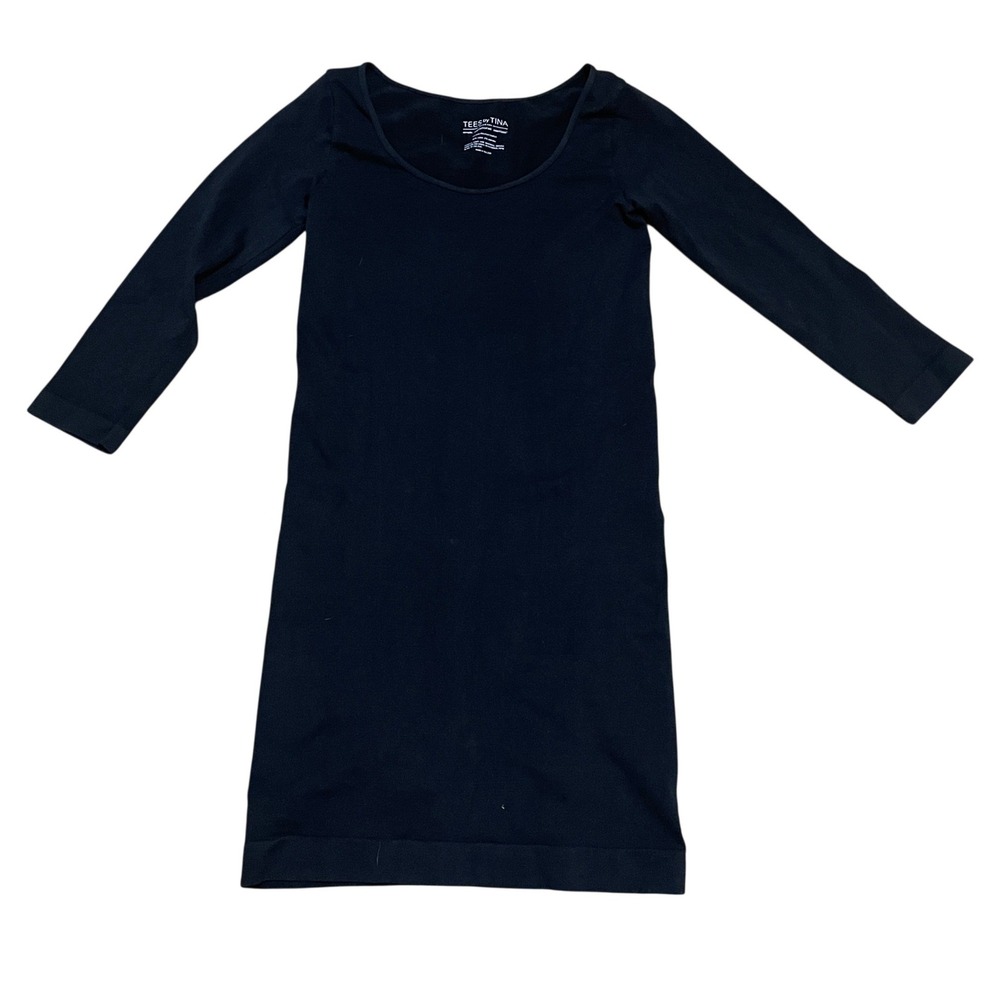 Tees by Tina Womens‎ Black Seamless Long Sleeve Scoop Neck Bodycon Dress OSFM